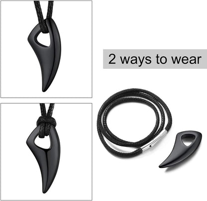 Stainless Steel Pendant Necklace for Men Women, Cool Punk Shark Teeth Necklace, Cross Necklace, Star of David Necklace, Black Leather Cord, Come Box