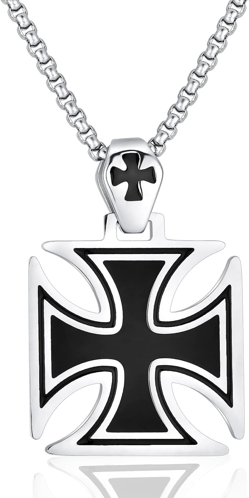 Stainless Steel Templar Knight Cross Pendant Biker Mens Womens Necklace 24Inch Chain Silver - WORLD TIME VISITS