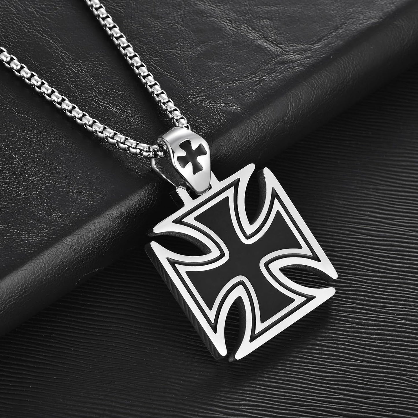 Stainless Steel Templar Knight Cross Pendant Biker Mens Womens Necklace 24Inch Chain Silver - WORLD TIME VISITS