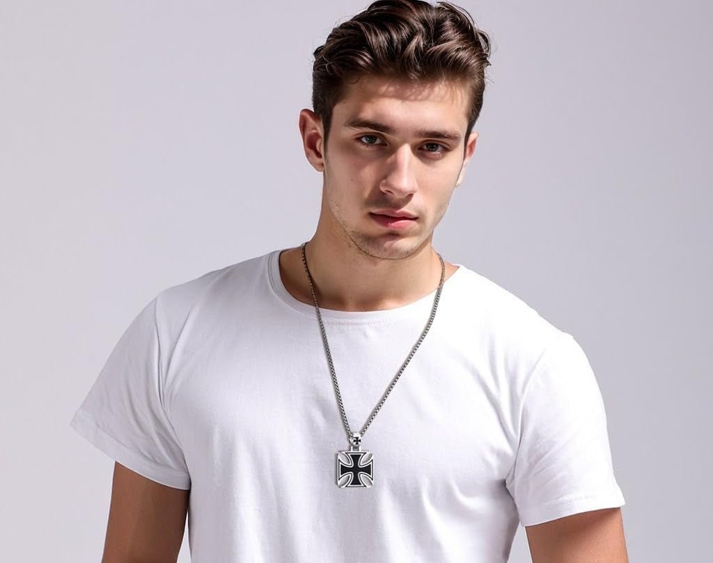 Stainless Steel Templar Knight Cross Pendant Biker Mens Womens Necklace 24Inch Chain Silver