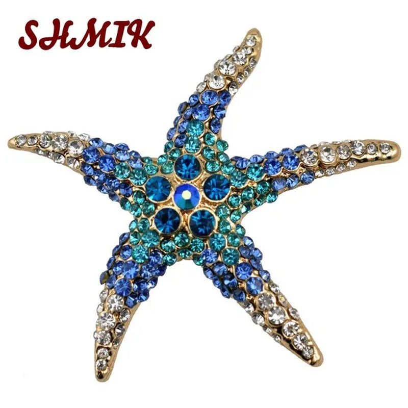 starfish brooches Blue Rhinestone Starfish Brooch Fashion colorful bridesmaid wedding For Woman - WORLD TIME VISITS
