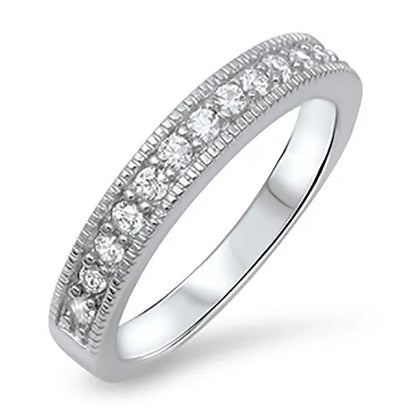 Sterling Silver .925 CZ Cubic Zirconia Antique Women'S Anniversary Wedding Band Ring Size 5 - 10 - WORLD TIME VISITS