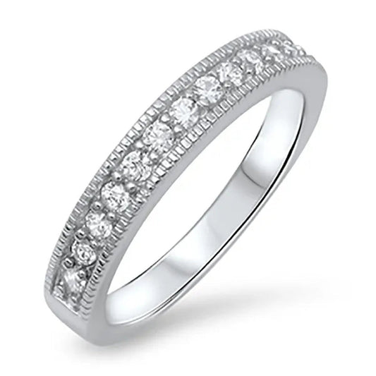 Sterling Silver .925 CZ Cubic Zirconia Antique Women'S Anniversary Wedding Band Ring Size 5 - 10 - WORLD TIME VISITS