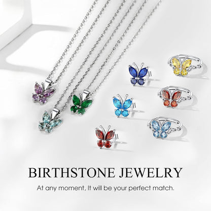 Sterling Silver Birthstone Rings for Women, Dainty Butterfly Stackable Ring Adjustable Ideal Valentine'S Gifts for Her - WORLD TIME VISITS