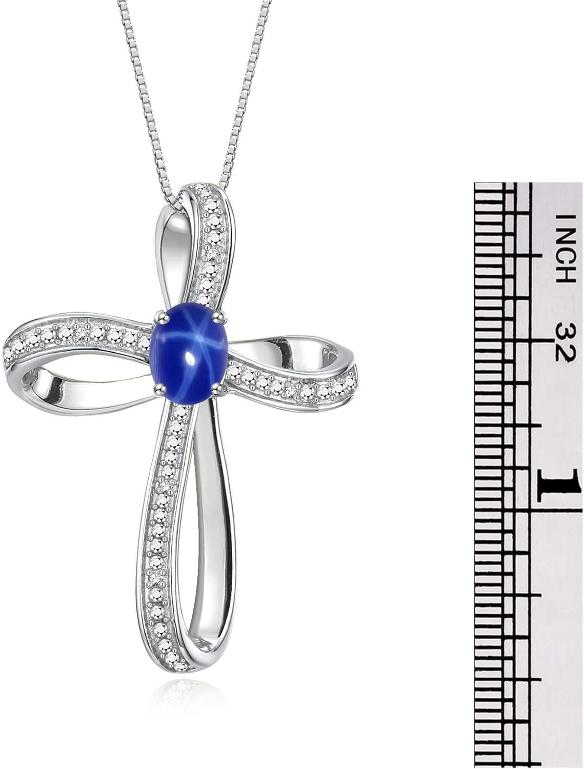Sterling Silver Cross Necklace: Gemstone & Diamond Pendant, 18 Chain, 8X6MM Birthstone, Elegant Women'S Jewelry