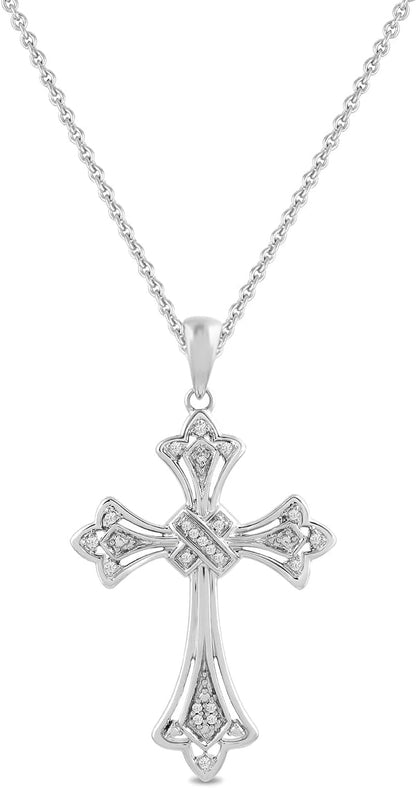 Sterling Silver Diamond Accent Cross Pendant Necklace, 18" (Previously Amazon Collection) - WORLD TIME VISITS