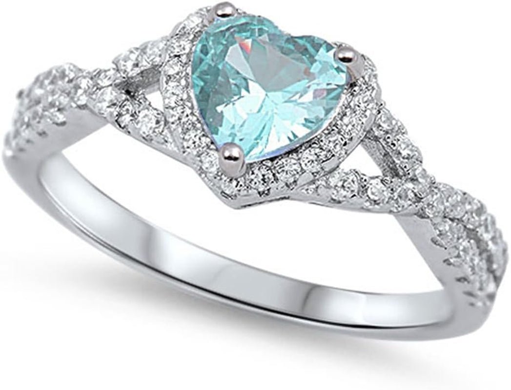Sterling Silver Heart Halo Cubic Zirconia Promise Ring - WORLD TIME VISITS