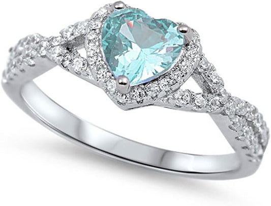 Sterling Silver Heart Halo Cubic Zirconia Promise Ring - WORLD TIME VISITS