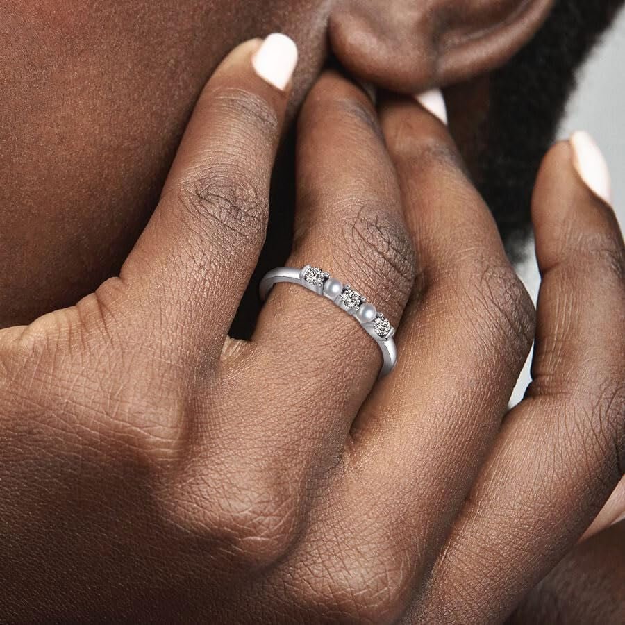 Sterling Silver Promise Stacking Pearl Rings - Stackable Dainty Pearl Ring for Prom Dress - Size 6 - 8 - WORLD TIME VISITS