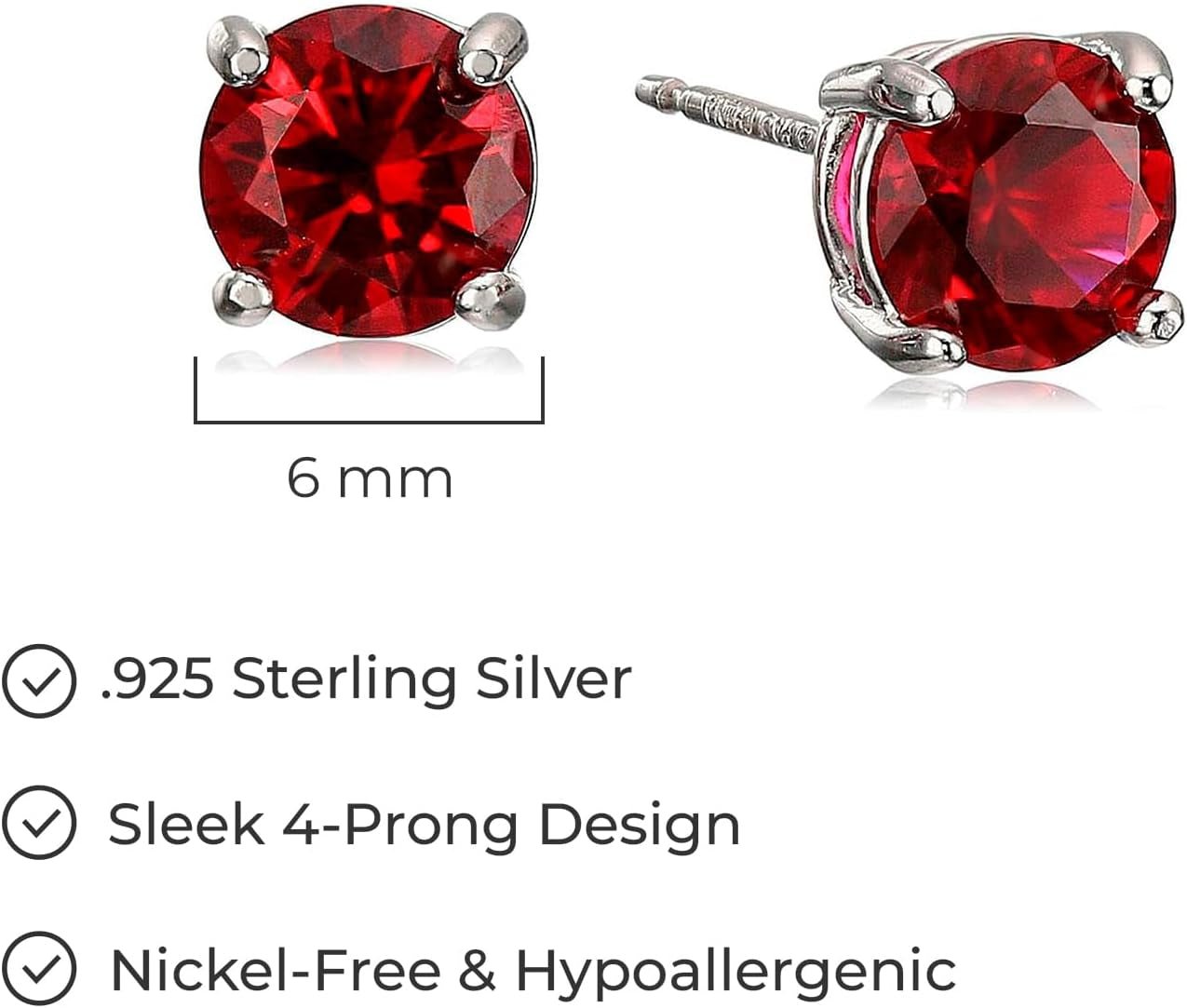 Sterling Silver round Birthstone Stud Earrings (Previously Amazon Collection)