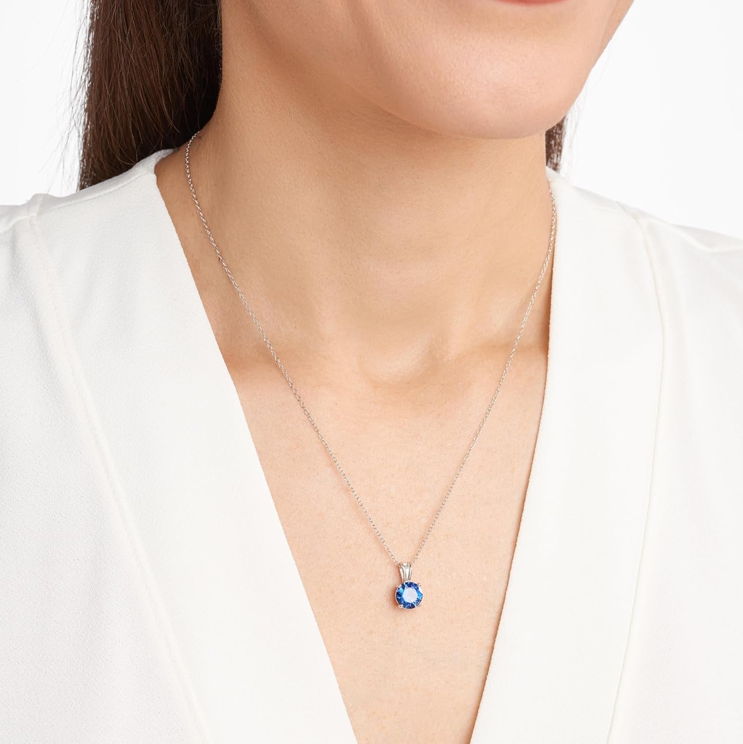 Sterling Silver round Cut Birthstone Pendant Necklace 18" (Previously Amazon Collection) - WORLD TIME VISITS