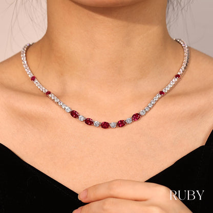 Sterling Silver Tennis Necklace 4Mm 18 Inch Birthstone Necklace with 6 * 8Mm Oval Gemstone Luxury Fine Birthday Jewelry Gifts for Women - WORLD TIME VISITS