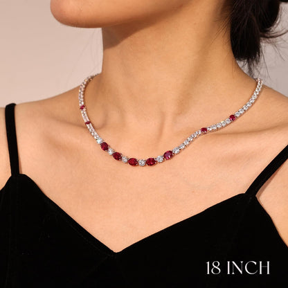 Sterling Silver Tennis Necklace 4Mm 18 Inch Birthstone Necklace with 6 * 8Mm Oval Gemstone Luxury Fine Birthday Jewelry Gifts for Women