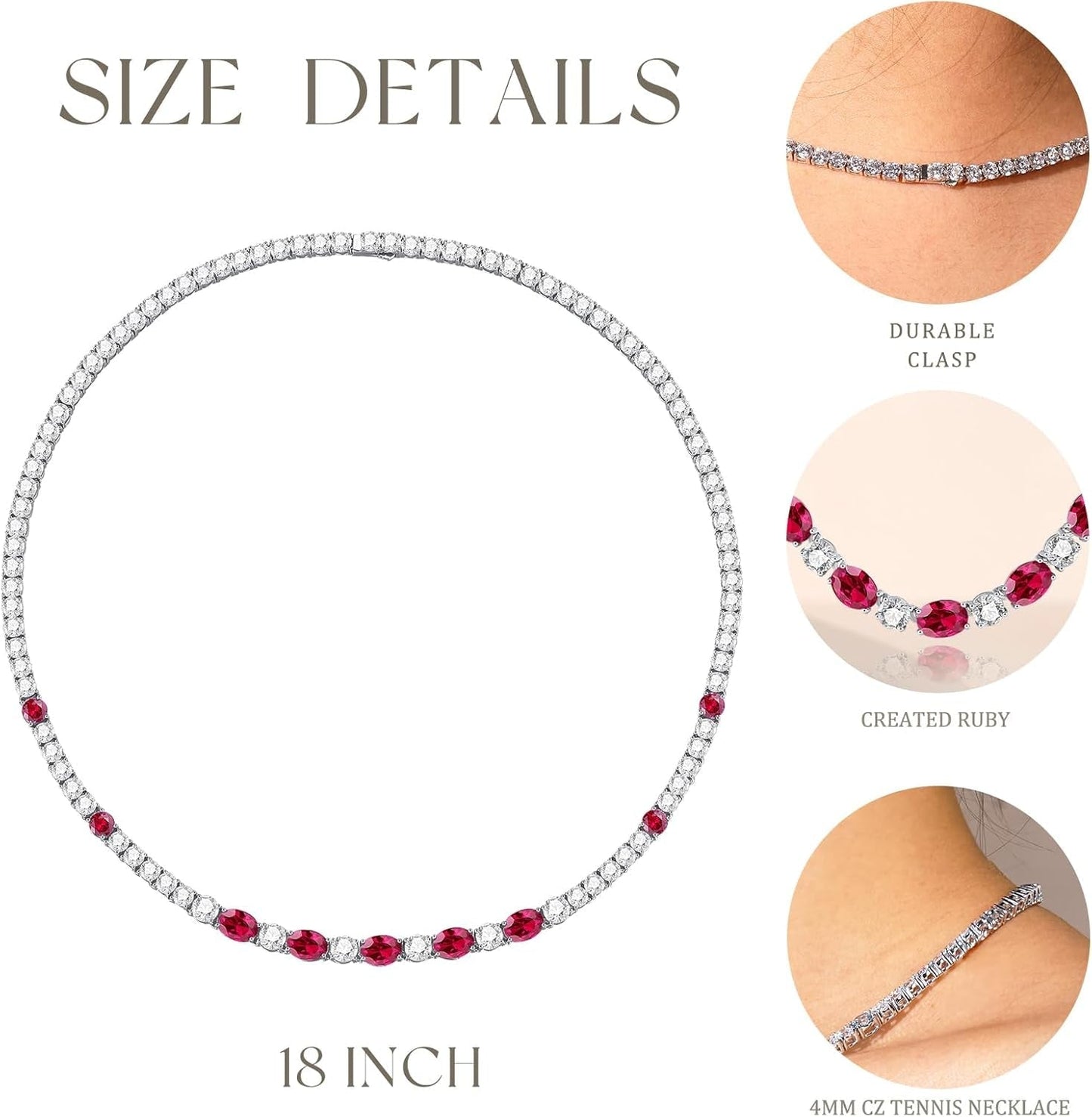 Sterling Silver Tennis Necklace 4Mm 18 Inch Birthstone Necklace with 6 * 8Mm Oval Gemstone Luxury Fine Birthday Jewelry Gifts for Women