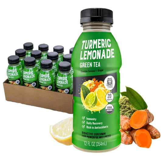 Still Turmeric Lemonade, Green Tea - Organic Superfood - Infused Sports Drink with Curcumin & Ginger - Antioxidants for Recovery and Immunity, 4G Sugar (12 Bottles) - WORLD TIME VISITS