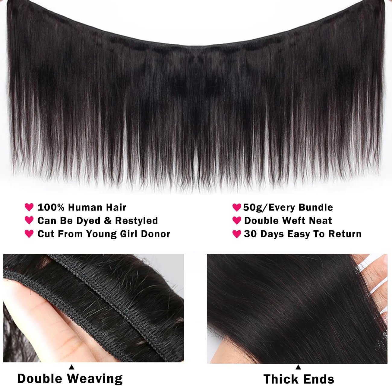 Straight 4 Bundles Human Hair 20 22 24 26 Inch 100% Unpro Cessed Brazilian Virgin Human Hair Bundles Double Weft Weave Bundles Straight Hair 70G/Bundle Hair Natural Color - WORLD TIME VISITS
