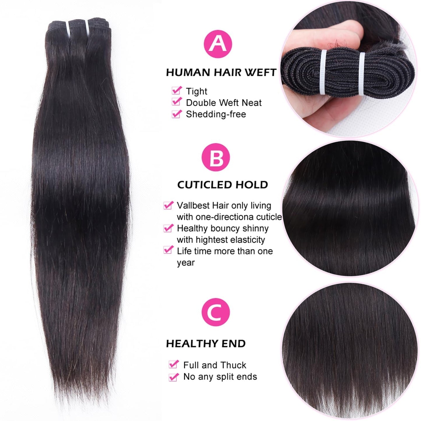 Straight 4 Bundles Human Hair 20 22 24 26 Inch 100% Unpro Cessed Brazilian Virgin Human Hair Bundles Double Weft Weave Bundles Straight Hair 70G/Bundle Hair Natural Color