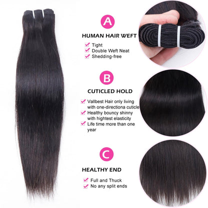 Straight 4 Bundles Human Hair 20 22 24 26 Inch 100% Unpro Cessed Brazilian Virgin Human Hair Bundles Double Weft Weave Bundles Straight Hair 70G/Bundle Hair Natural Color