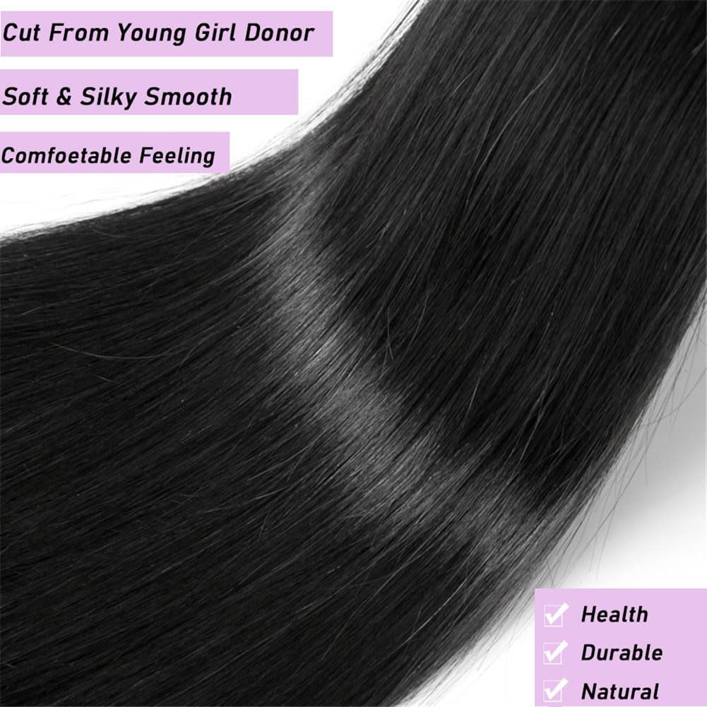 Straight Bundles Human Hair 18 20 22 Inch 100% Unprocessed Brazilian Virgin Straight Human Hair Bundles 12A Natural Black Remy Hair Extensions for Women