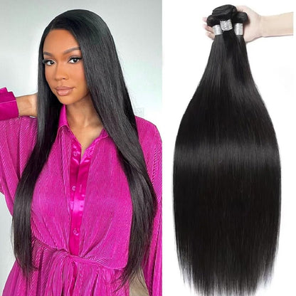 Straight Bundles Human Hair 18 20 22 Inch 100% Unprocessed Brazilian Virgin Straight Human Hair Bundles 12A Natural Black Remy Hair Extensions for Women - WORLD TIME VISITS