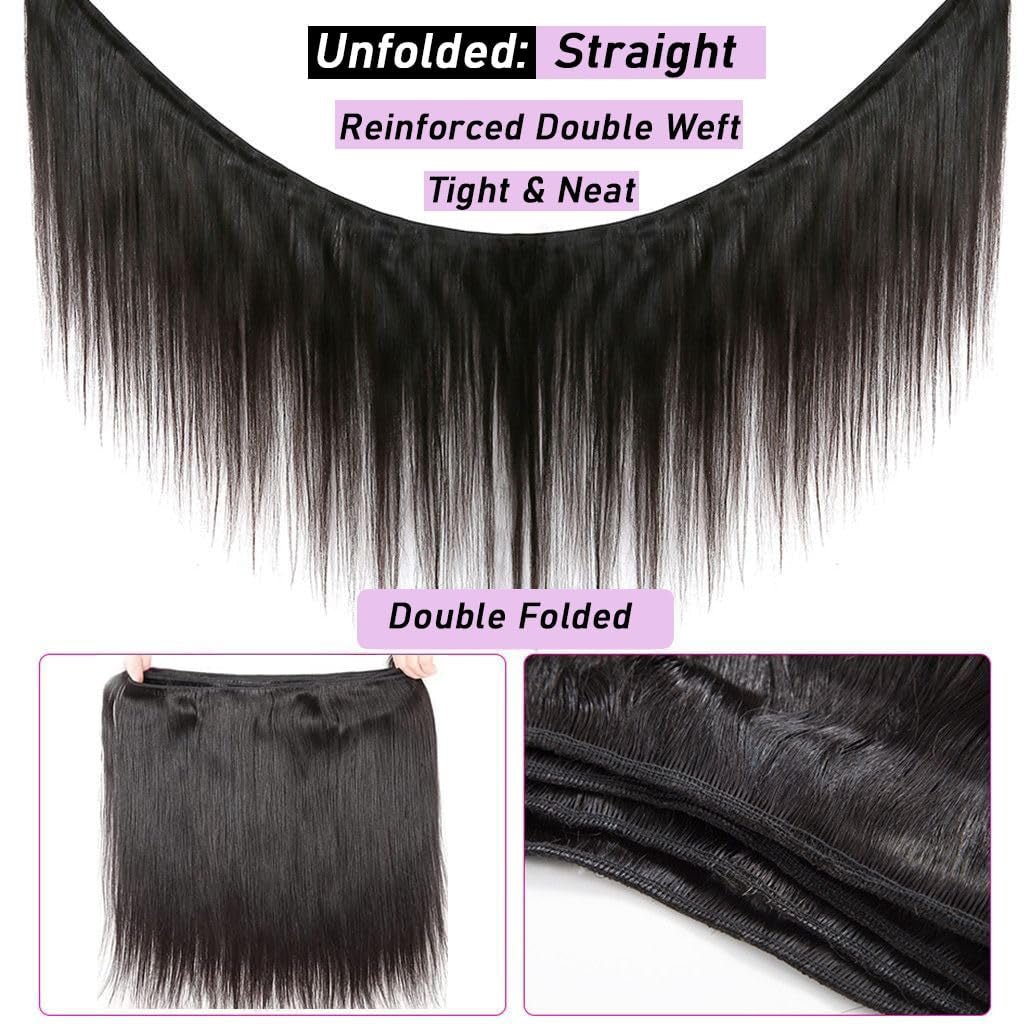 Straight Bundles Human Hair 18 20 22 Inch 100% Unprocessed Brazilian Virgin Straight Human Hair Bundles 12A Natural Black Remy Hair Extensions for Women