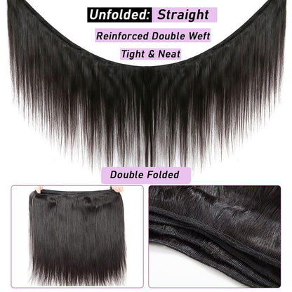 Straight Bundles Human Hair 18 20 22 Inch 100% Unprocessed Brazilian Virgin Straight Human Hair Bundles 12A Natural Black Remy Hair Extensions for Women