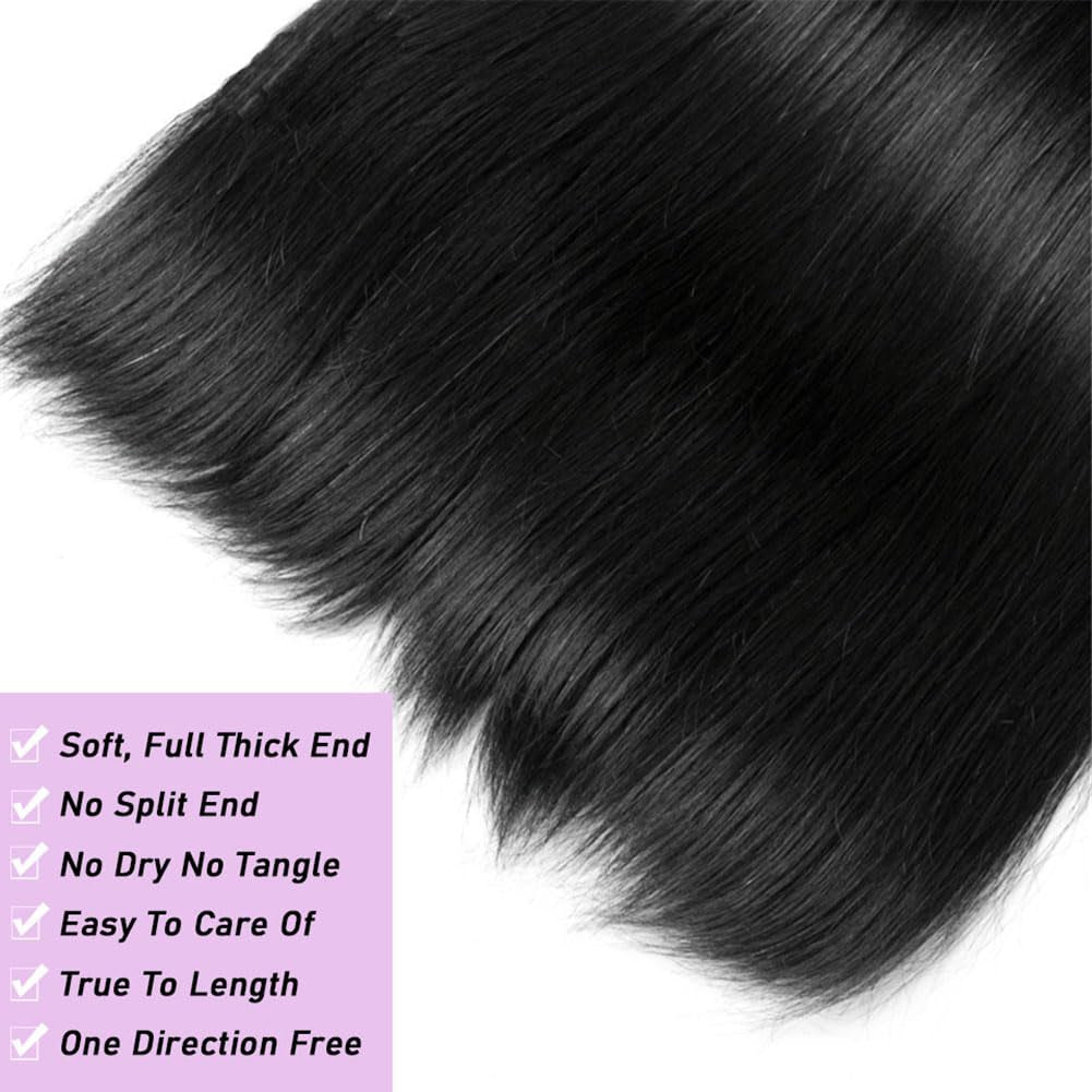 Straight Bundles Human Hair 18 20 22 Inch 100% Unprocessed Brazilian Virgin Straight Human Hair Bundles 12A Natural Black Remy Hair Extensions for Women