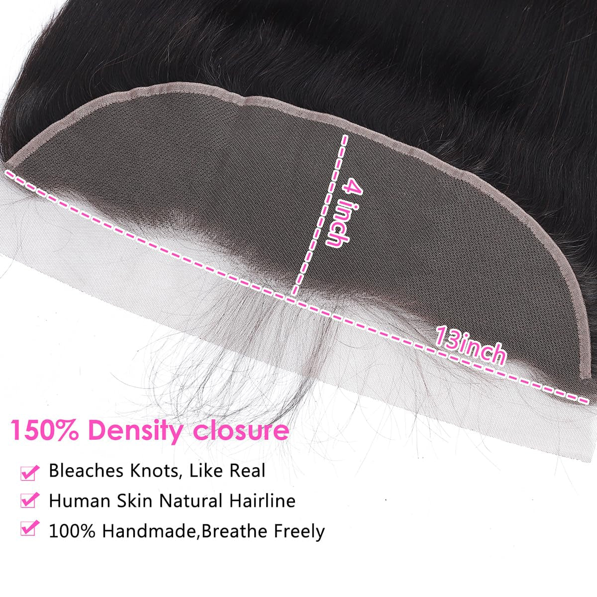 Straight HD Lace Frontal 13X4 Human Hair 18 Inch Free Part Hand Tied 150% Density Ear to Ear Pre Plucked with Baby Hair Natural Color