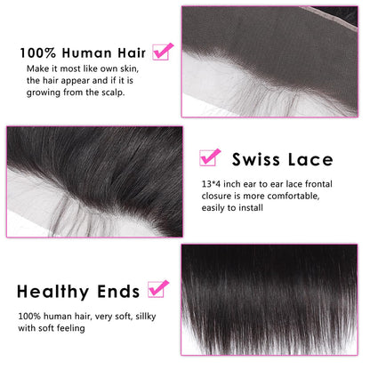 Straight HD Lace Frontal 13X4 Human Hair 18 Inch Free Part Hand Tied 150% Density Ear to Ear Pre Plucked with Baby Hair Natural Color