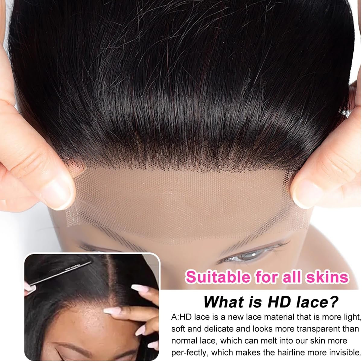 Straight Lace Closure Human Hair 4X4 HD Lace Closure 10 Inch Brazilian Virgin Human Hair Transparent Swiss Lace Free Part Pre Plucked with Baby Hair Natural Black