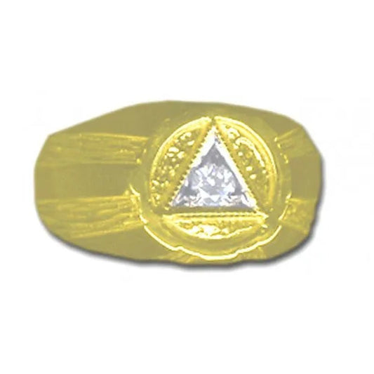 Style 608 - 8, 14k Gold, AA Symbol Mens Signet Style Ring with 1 - 10pt. Diamond in the center of the Triangle - WORLD TIME VISITS