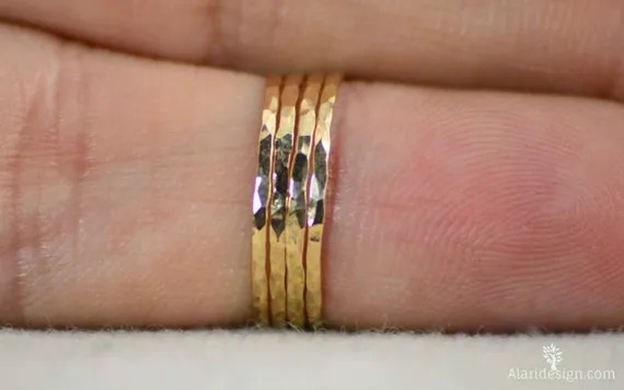 Stylish ultra-thin 925 Sterling Silver Stackable Rings 14K Hammer Rring Size 6-10