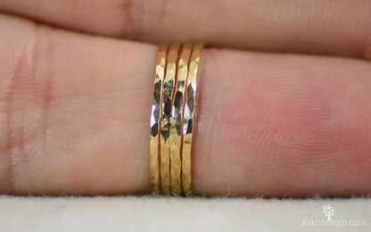 Stylish ultra-thin 925 Sterling Silver Stackable Rings 14K Hammer Rring Size 6-10