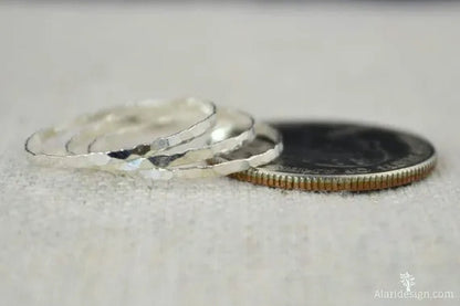 Stylish ultra-thin 925 Sterling Silver Stackable Rings 14K Hammer Rring Size 6-10