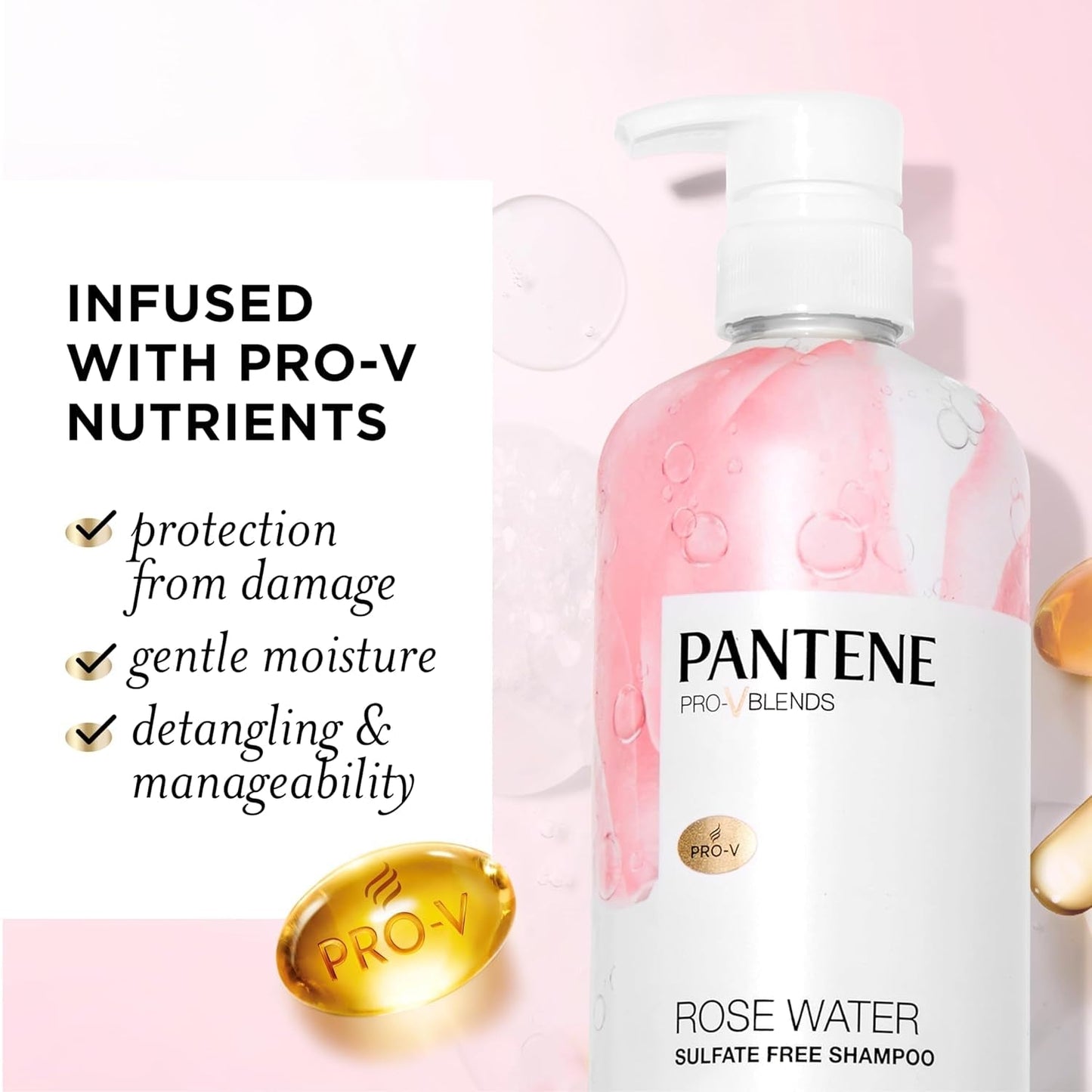 Sulfate Free Rose Water Shampoo, Soothes, Replenishes Hydration, Safe for Color Treated Hair, Nutrient Infused with Vitamin B5 and Antioxidants, Pro - V Blends, 30.0 Oz - WORLD TIME VISITS