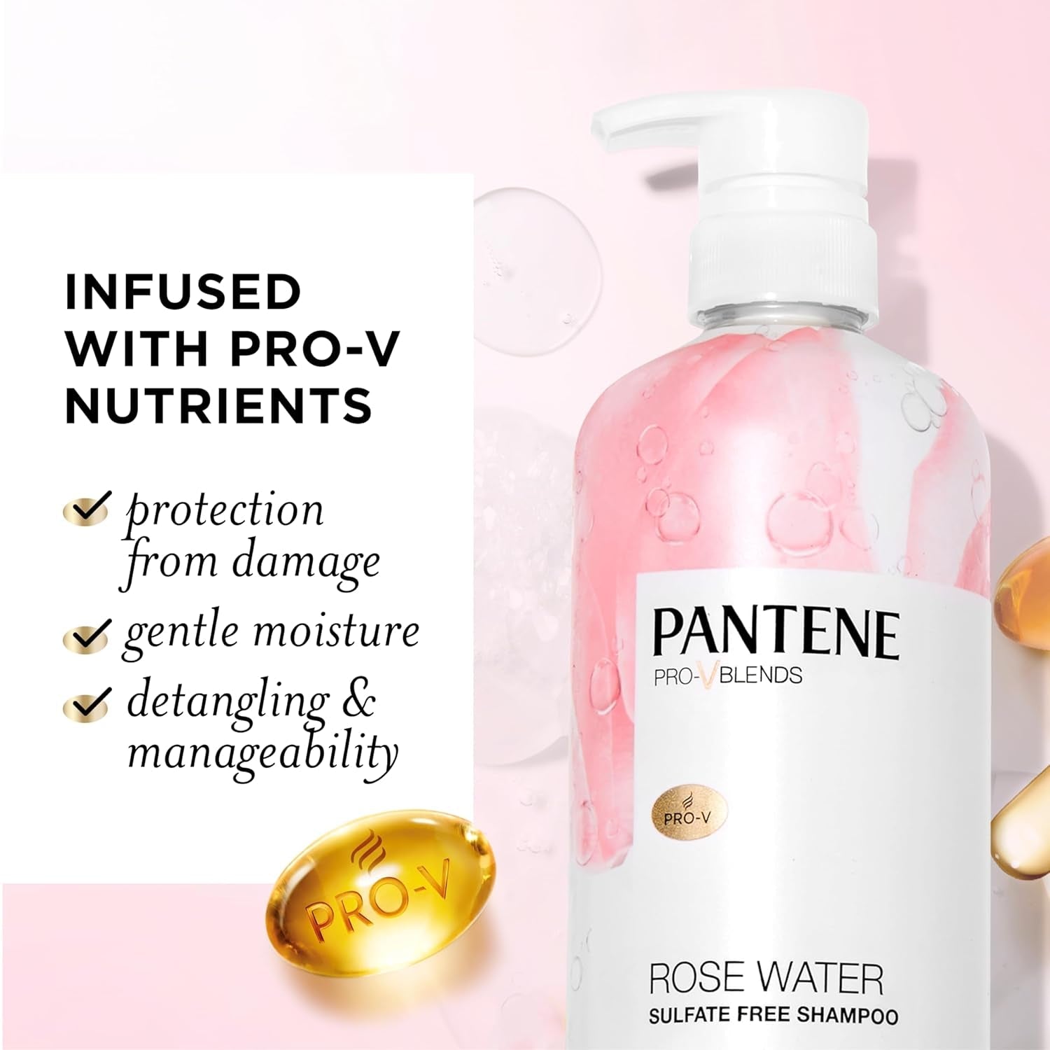 Sulfate Free Rose Water Shampoo, Soothes, Replenishes Hydration, Safe for Color Treated Hair, Nutrient Infused with Vitamin B5 and Antioxidants, Pro - V Blends, 30.0 Oz - WORLD TIME VISITS
