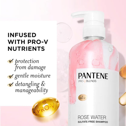 Sulfate Free Rose Water Shampoo, Soothes, Replenishes Hydration, Safe for Color Treated Hair, Nutrient Infused with Vitamin B5 and Antioxidants, Pro - V Blends, 30.0 Oz - WORLD TIME VISITS