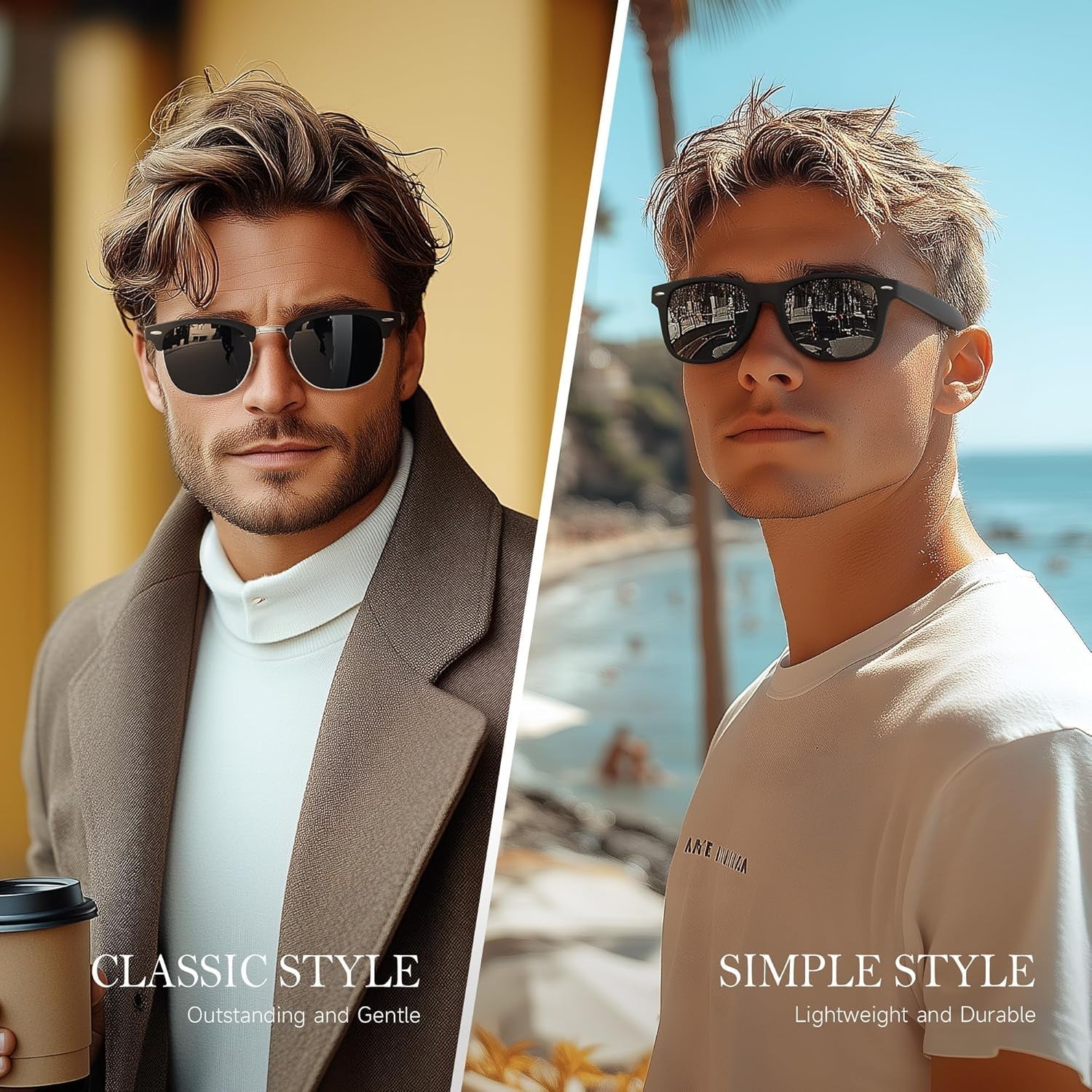 Sunglasses Men and Womens, Polarized Sunglasses for Men with UV Blocking Semi - Rimless Frame for Driving & Hiking - WORLD TIME VISITS