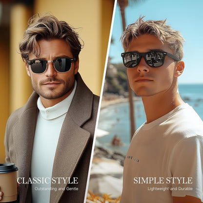 Sunglasses Men and Womens, Polarized Sunglasses for Men with UV Blocking Semi - Rimless Frame for Driving & Hiking - WORLD TIME VISITS