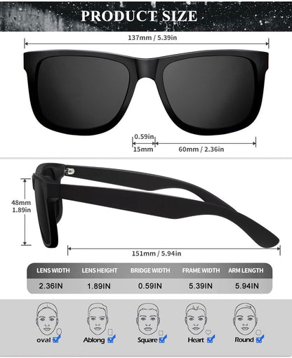 Sunglasses Men Polarized Sun Glasses for Mens Womens Classic Matte Black Frame UV Protection 3Pack