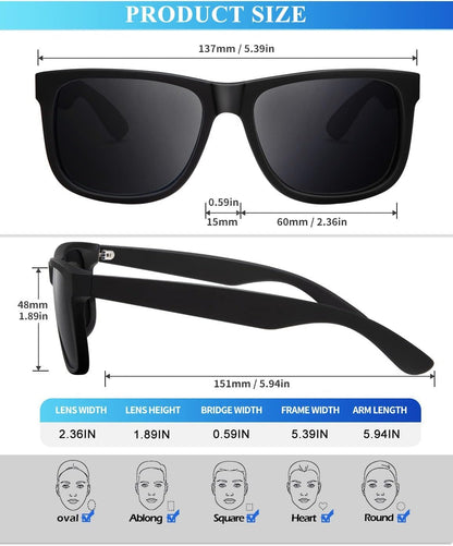 Sunglasses Men Polarized Sun Glasses for Mens Womens Classic Matte Black Frame UV Protection 3Pack