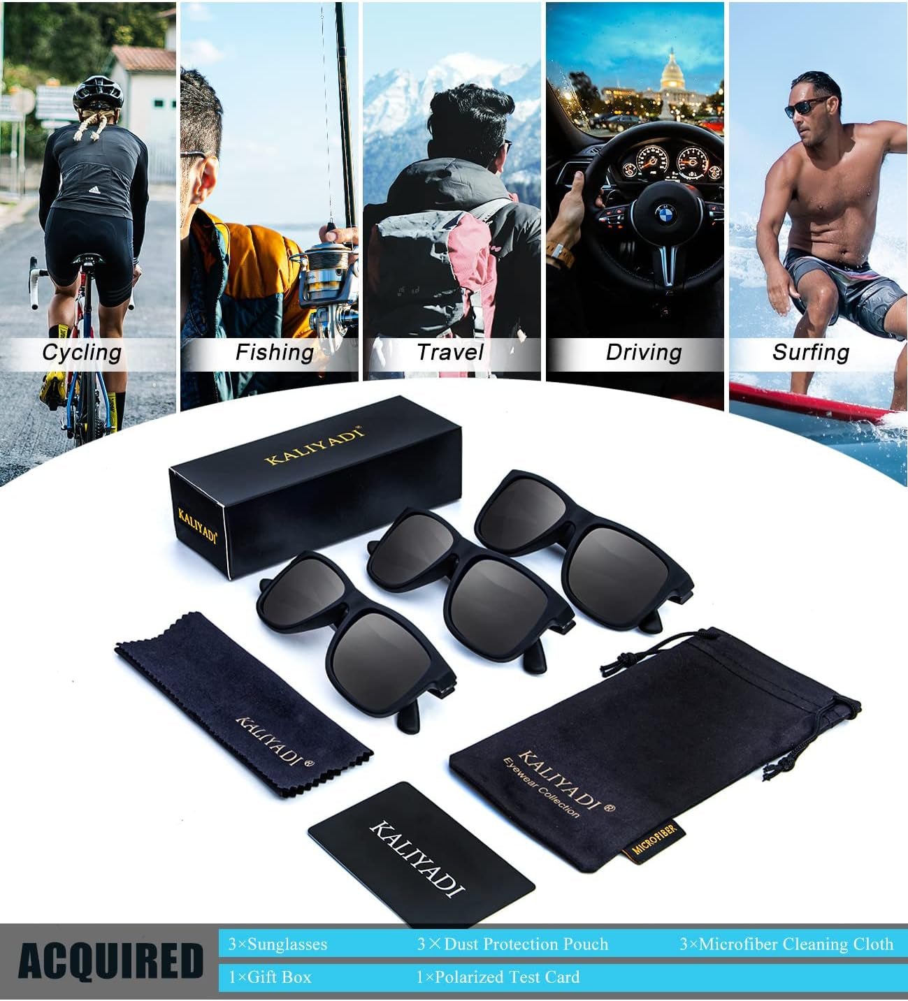 Sunglasses Men Polarized Sun Glasses for Mens Womens Classic Matte Black Frame UV Protection 3Pack