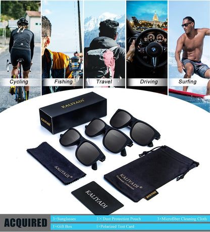 Sunglasses Men Polarized Sun Glasses for Mens Womens Classic Matte Black Frame UV Protection 3Pack