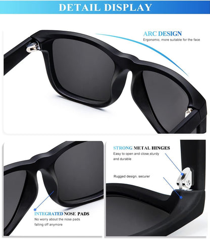 Sunglasses Men Polarized Sun Glasses for Mens Womens Classic Matte Black Frame UV Protection 3Pack