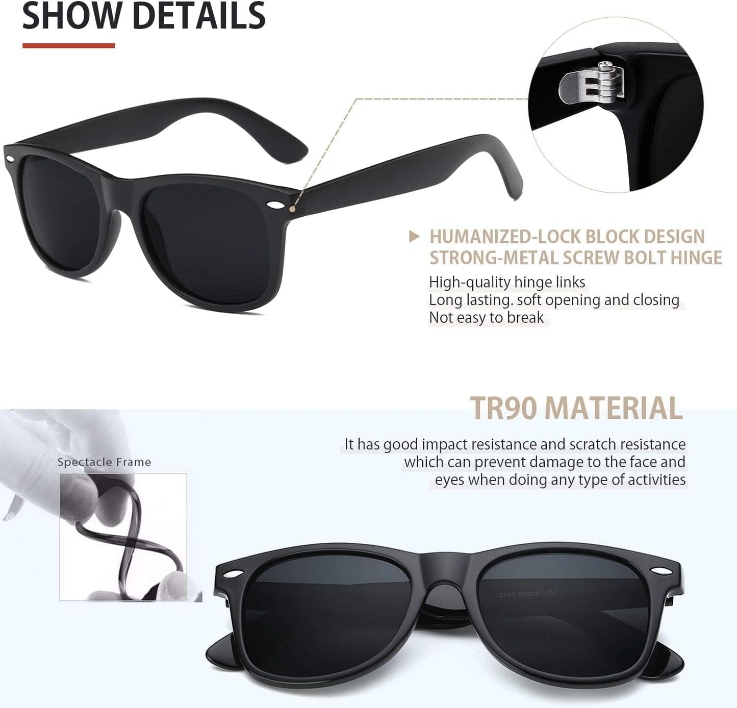 Sunglasses Men Polarized Sunglasses for Mens and Womens,Black Retro Sun Glasses Driving Fishing UV Protection - WORLD TIME VISITS