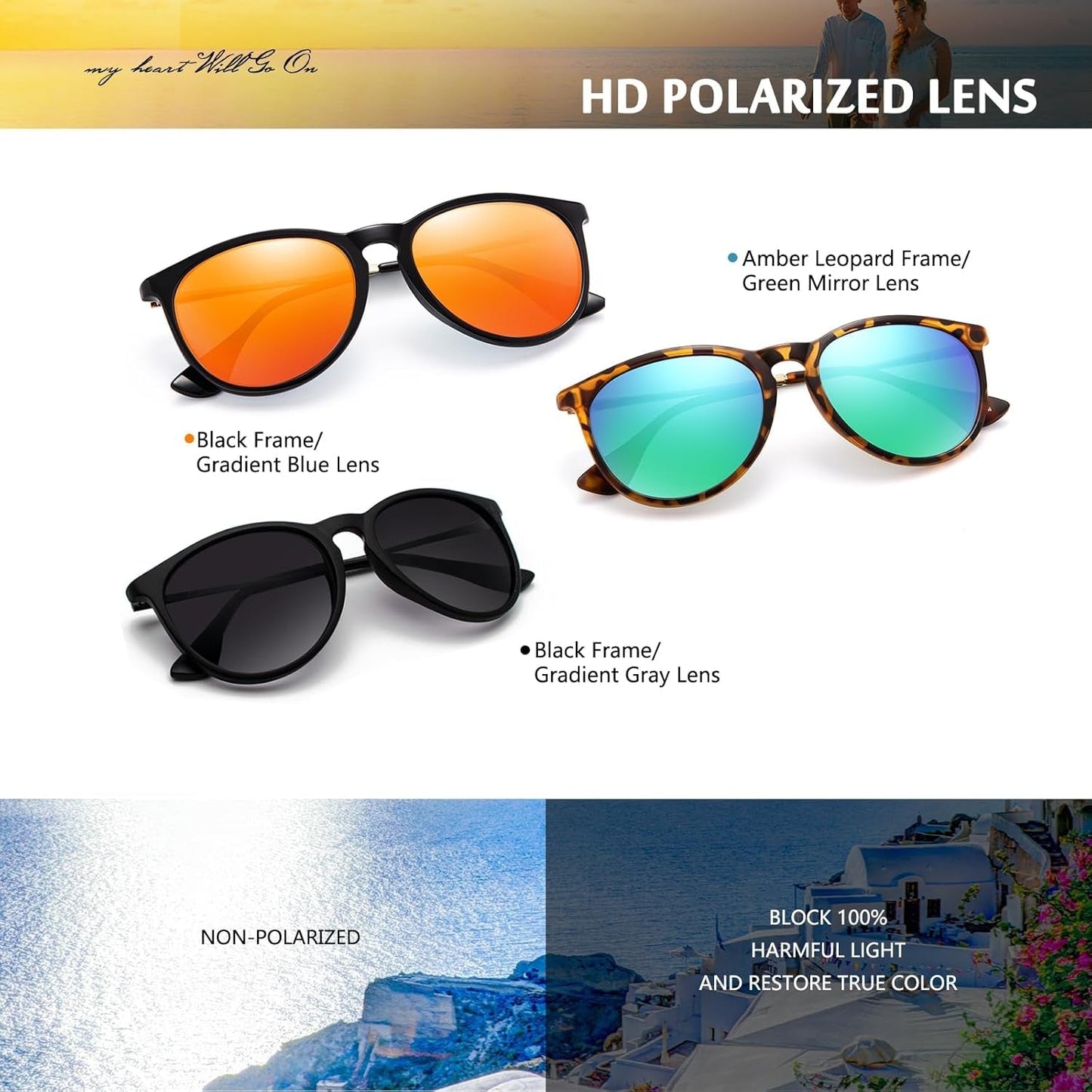Sunglasses Womens Men Polarized UV Protection Trendy Vintage Retro round Mirrored Lens Sunglasses for Women - WORLD TIME VISITS