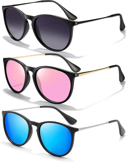 Sunglasses Womens Men Polarized UV Protection Trendy Vintage Retro round Mirrored Lens Sunglasses for Women - WORLD TIME VISITS
