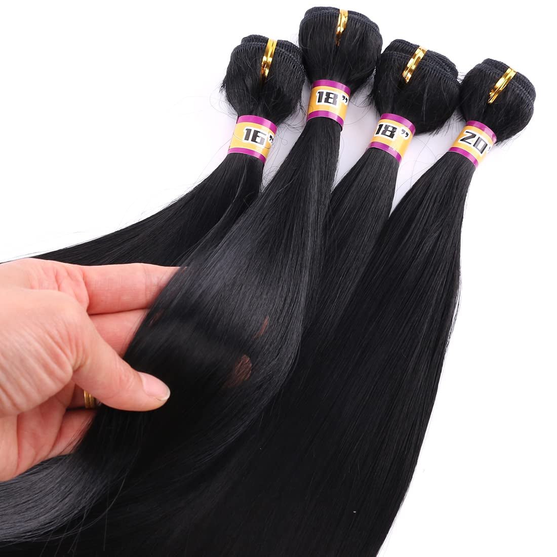 Synthetic Silky Straight Hair Weave 4 Bundles 16 18 18 20 Inches Natural Black Color 1B Double Weft Fiber Hair Extensions - WORLD TIME VISITS