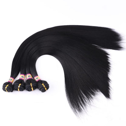 Synthetic Silky Straight Hair Weave 4 Bundles 16 18 18 20 Inches Natural Black Color 1B Double Weft Fiber Hair Extensions