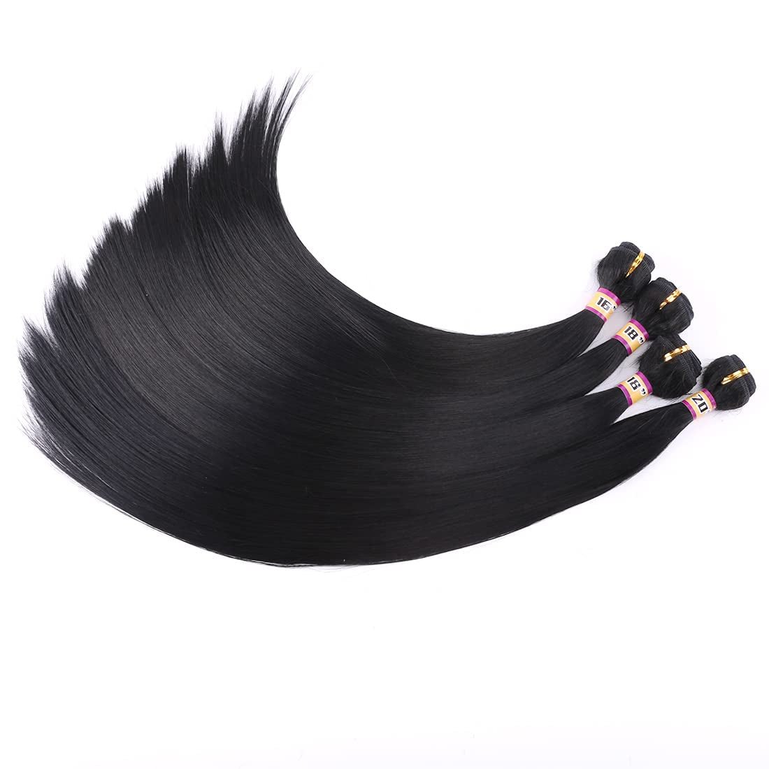 Synthetic Silky Straight Hair Weave 4 Bundles 16 18 18 20 Inches Natural Black Color 1B Double Weft Fiber Hair Extensions